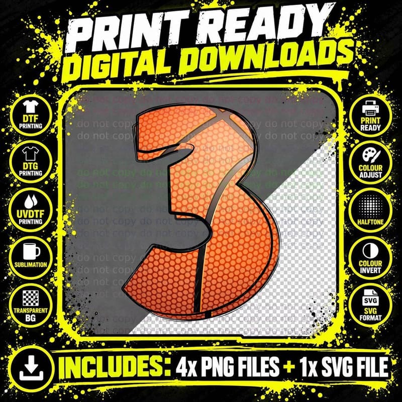 Basketball Number Three Basketball T-Shirt Png SVG Digital Bundle