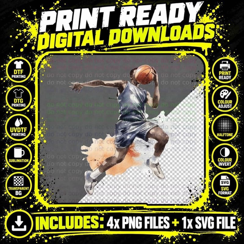 Basketball Player in Action Basketball Art T-Shirt Png SVG Digital Bundle