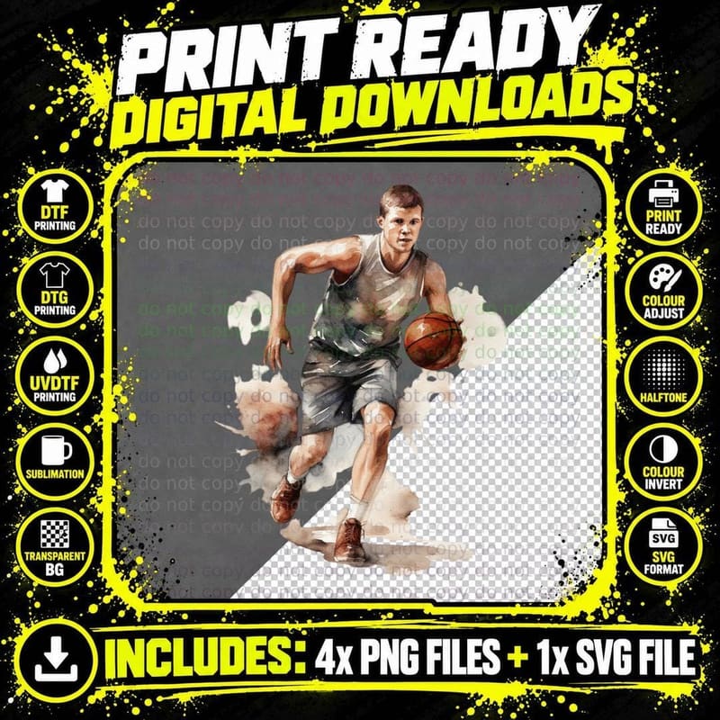 Basketball Player in Action Basketball Print T-Shirt Png SVG Digital Bundle