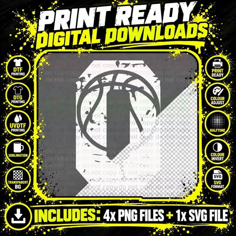 Basketball Silhouette in Circle Basketball T-Shirt Png SVG Digital Bundle