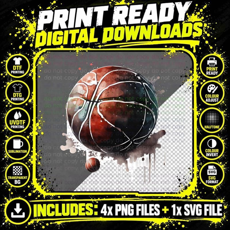 Basketball Splatter Art Basketball Art T-Shirt Png SVG Digital Bundle