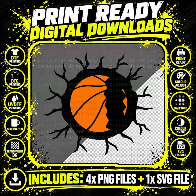 Basketball Through Cracked Wall Basketball T-Shirt Png SVG Digital Bundle