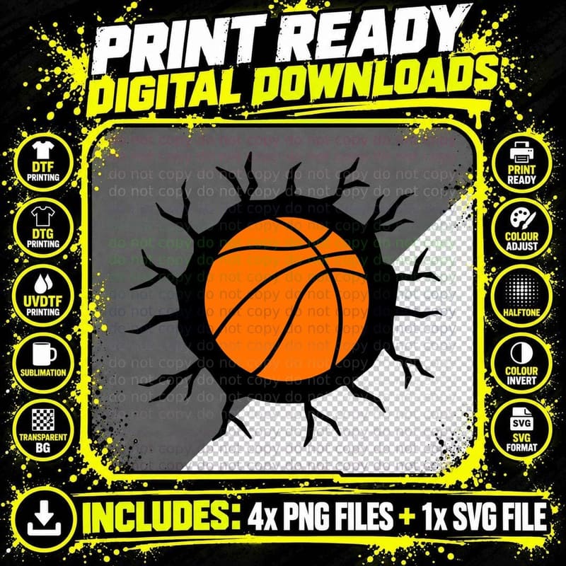 Basketball Through Tree Branches Basketball T-Shirt Png SVG Digital Bundle