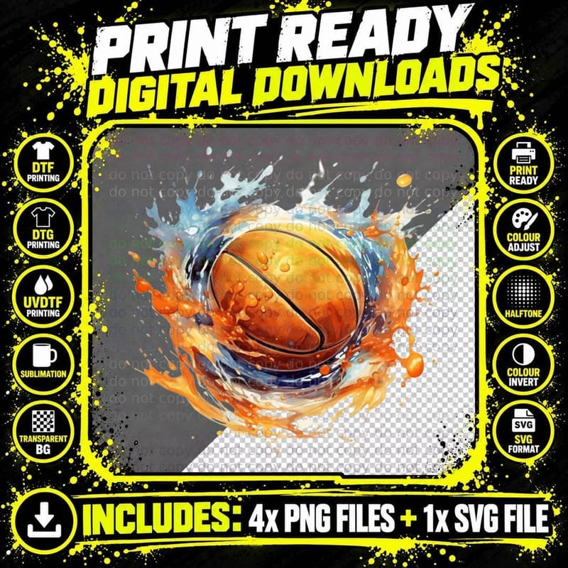 Basketball in Fiery Splash Basketball T-Shirt Png SVG Digital Bundle