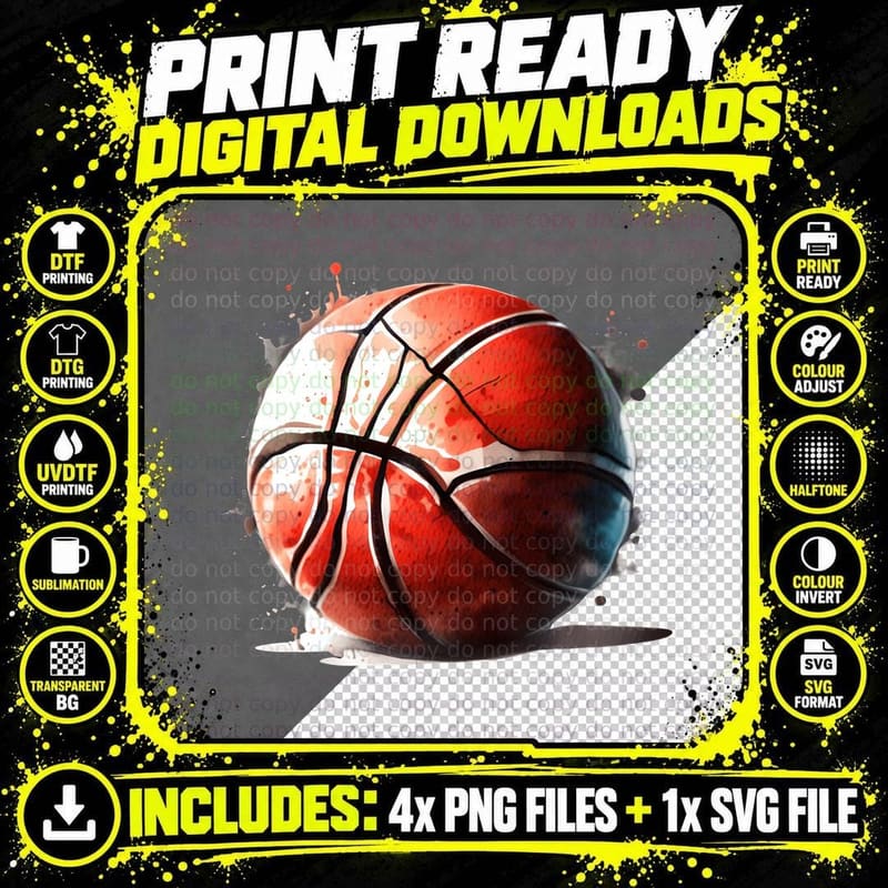 Basketball in Motion with Splashes Basketball T-Shirt Png SVG Digital Bundle