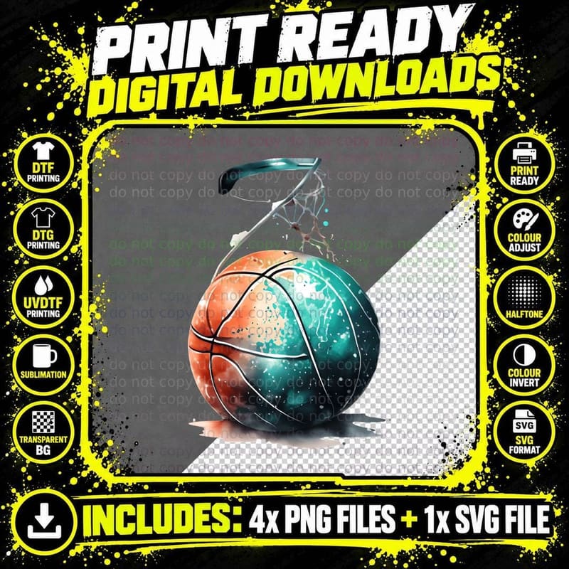 Basketball in Space with Splash Basketball T-Shirt Png SVG Digital Bundle