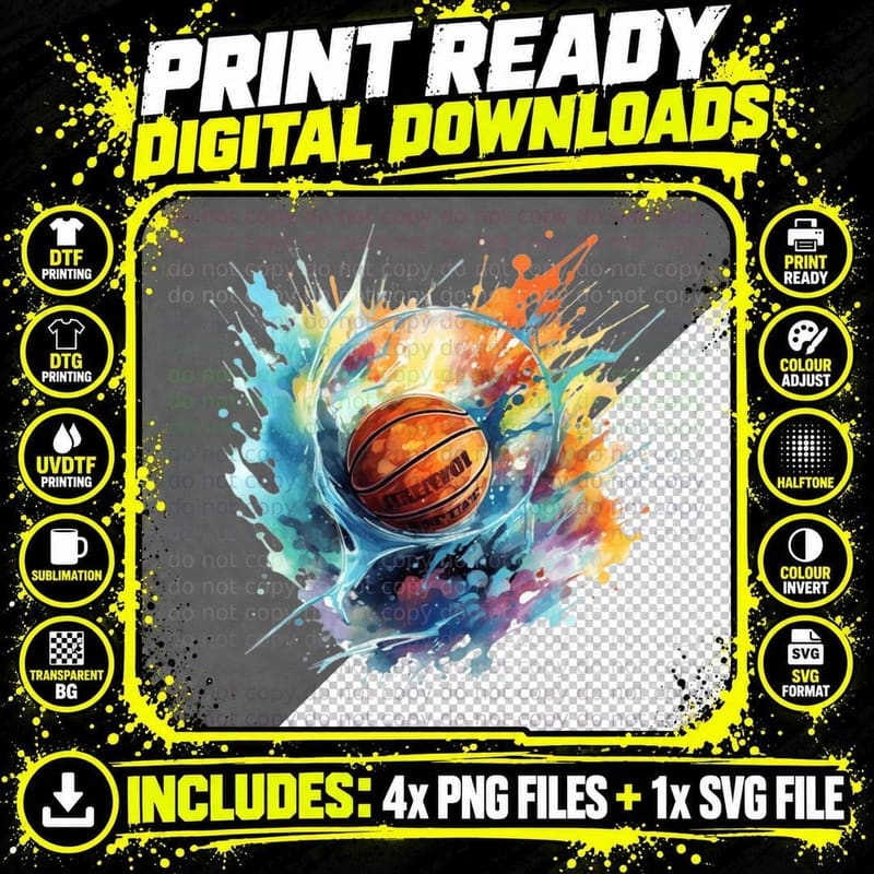 Basketball in Vibrant Splash Basketball T-Shirt Png SVG Digital Bundle