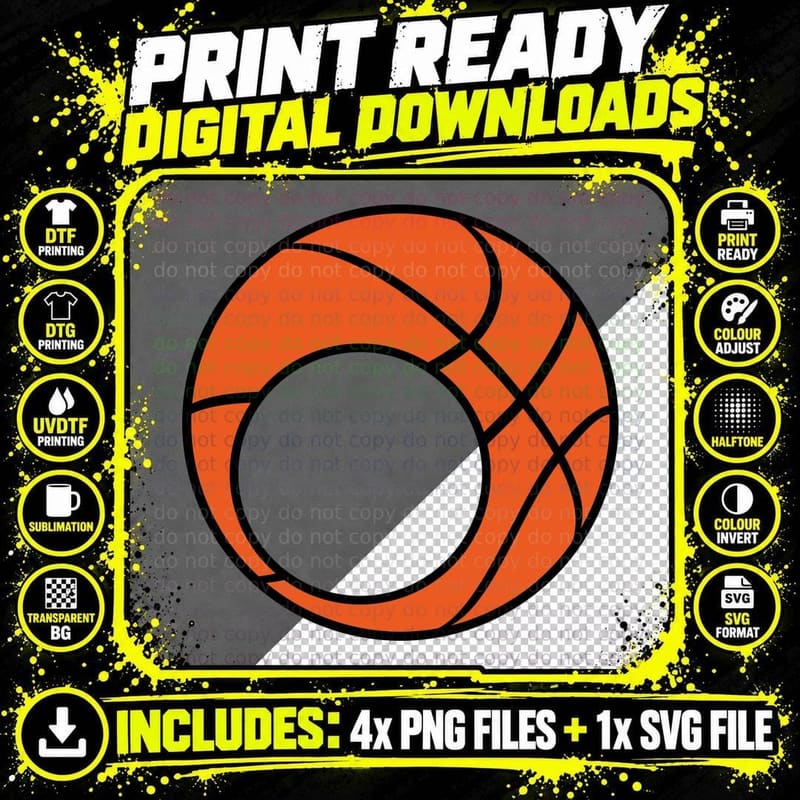 Basketball with Gray Circle Basketball T-Shirt Png SVG Digital Bundle