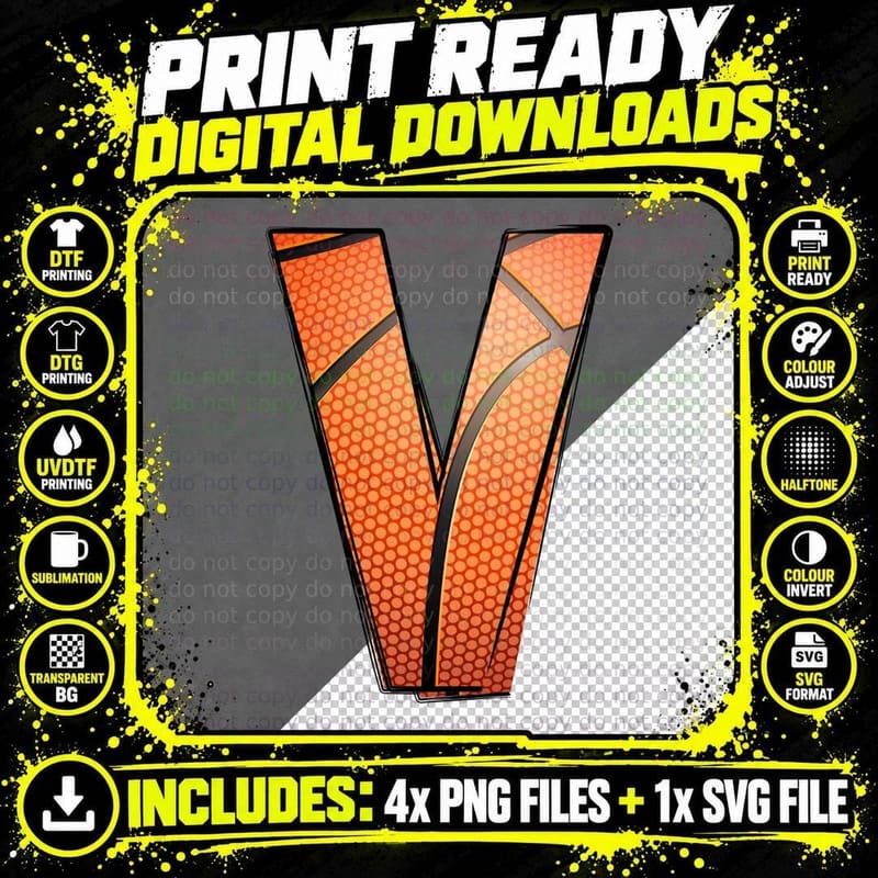 Basketball-Inspired Letter V Basketball T-Shirt Png SVG Digital Bundle