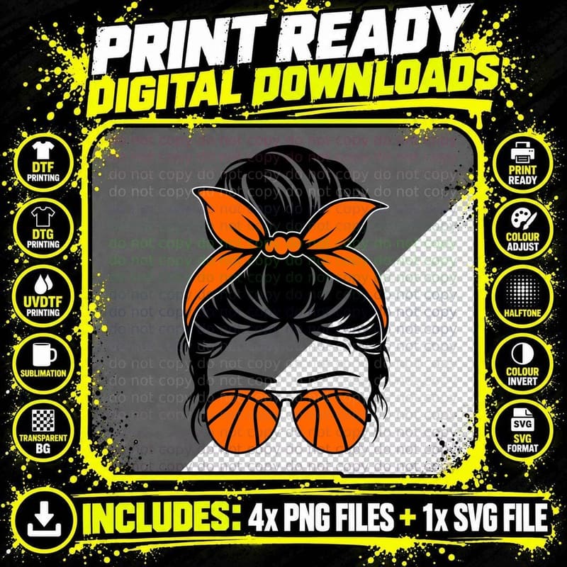 Basketball-Themed Hair Bow Basketball T-Shirt Png SVG Digital Bundle