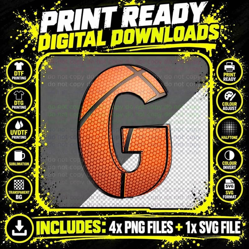Basketball-Themed Letter G Basketball T-Shirt Png SVG Digital Bundle