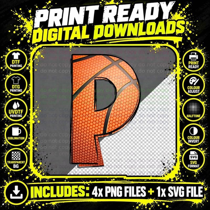 Basketball-Themed Letter P Basketball T-Shirt Png SVG Digital Bundle