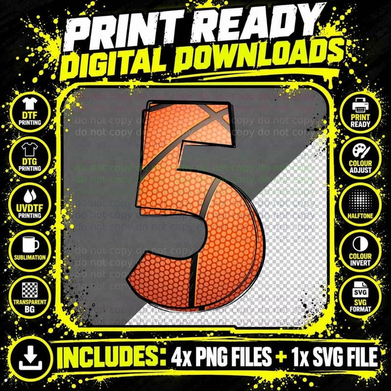 Basketball-Themed Number Five Basketball T-Shirt Png SVG Digital Bundle