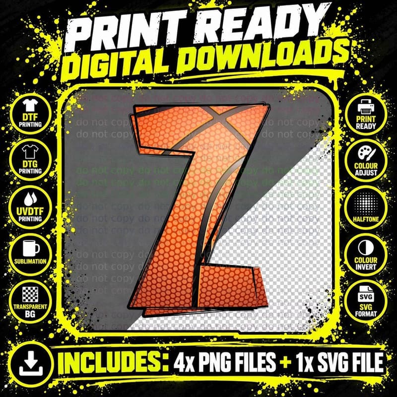 Basketball-Themed Number Seven Basketball T-Shirt Png SVG Digital Bundle
