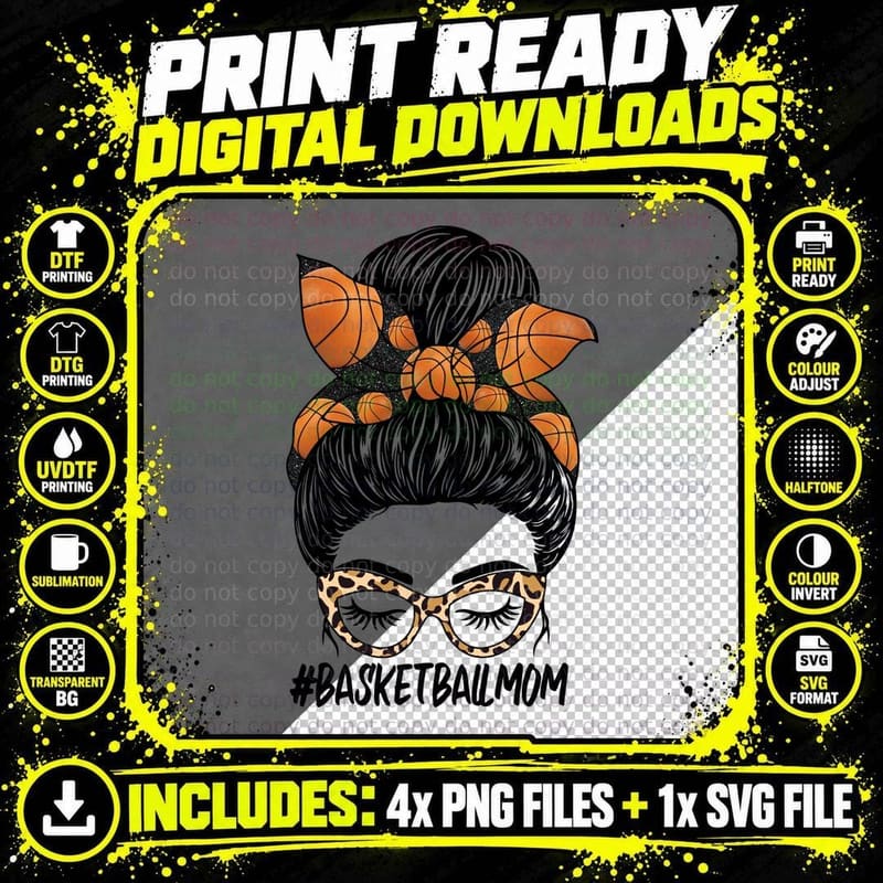 Basketballmom Basketball T-Shirt, Basketball Mom's Bun Png SVG Digital Bundle