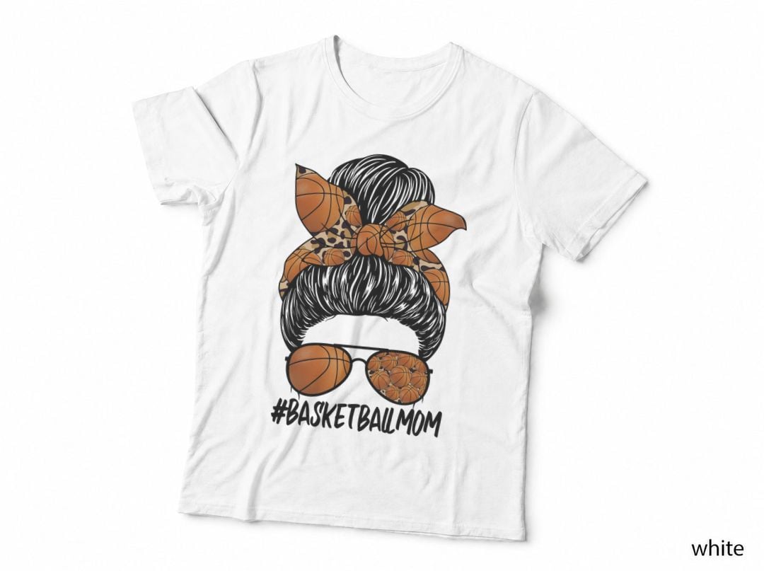 Basketballmom Basketball T-Shirt, Basketball Mom's Messy Bun with Graphic Tee
