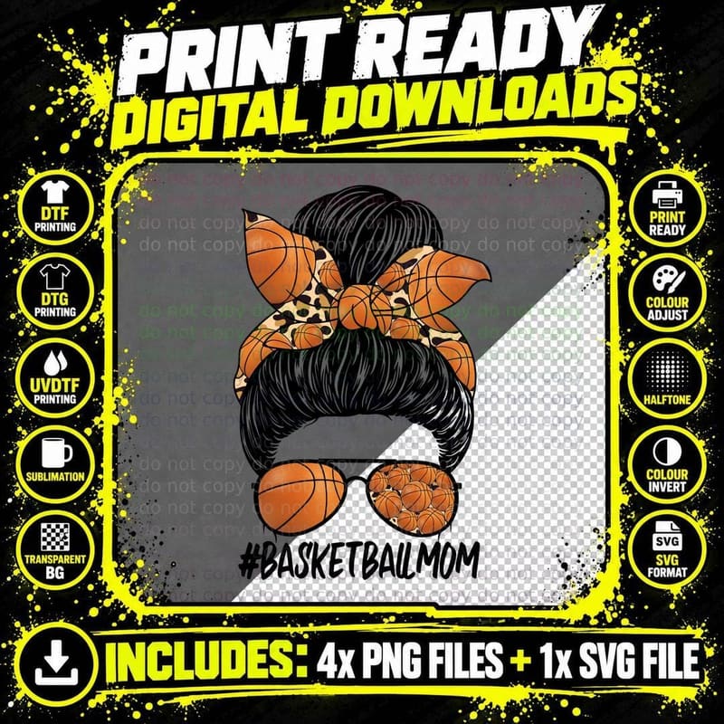 Basketballmom Basketball T-Shirt, Basketball Mom's Messy Png SVG Digital Bundle