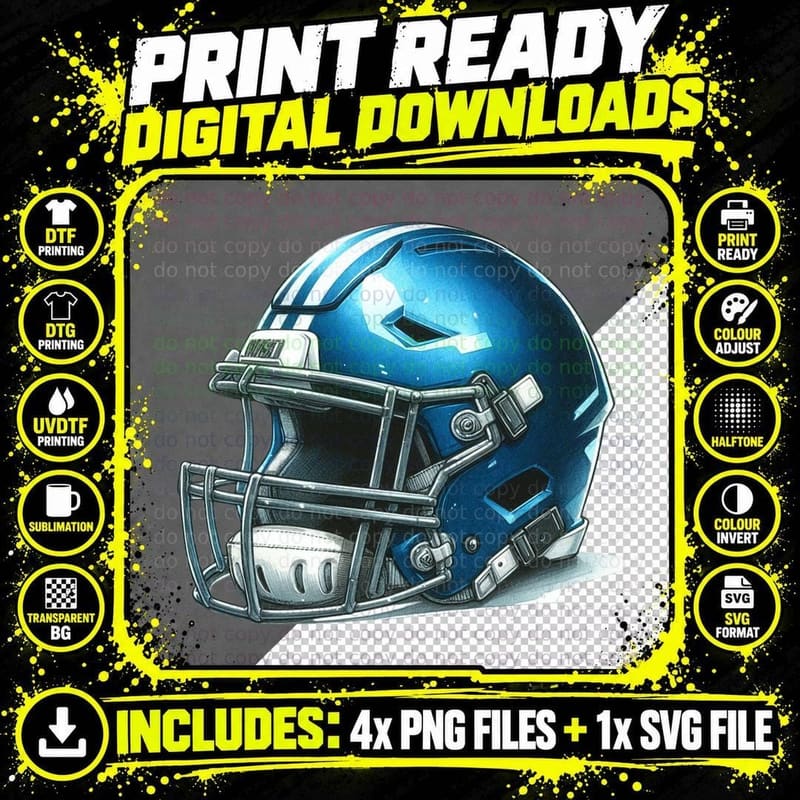 Blue Football Helmet with White Stripes Football T-Shirt Png SVG Digital Bundle