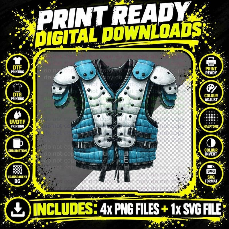 Blue and White Padded Vest Football T-Shirt Png SVG Digital Bundle