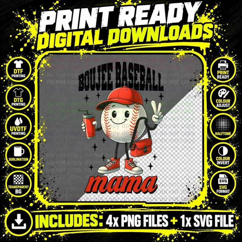 Boujee Baseball Mama Baseball T-Shirt Png SVG Digital Bundle