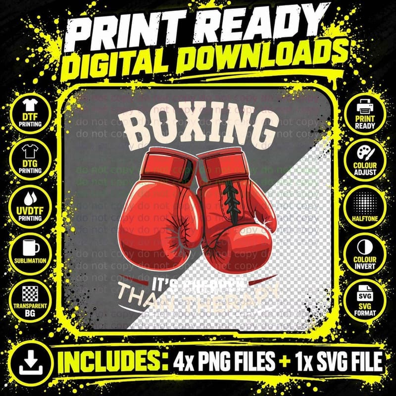 Boxing It's Cheaper Than Therapy Boxing T-Shirt Png SVG Digital Bundle