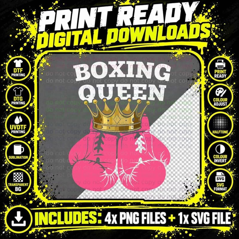 Boxing Queen Boxing T-Shirt, Boxing Gloves with Crown Png SVG Digital Bundle