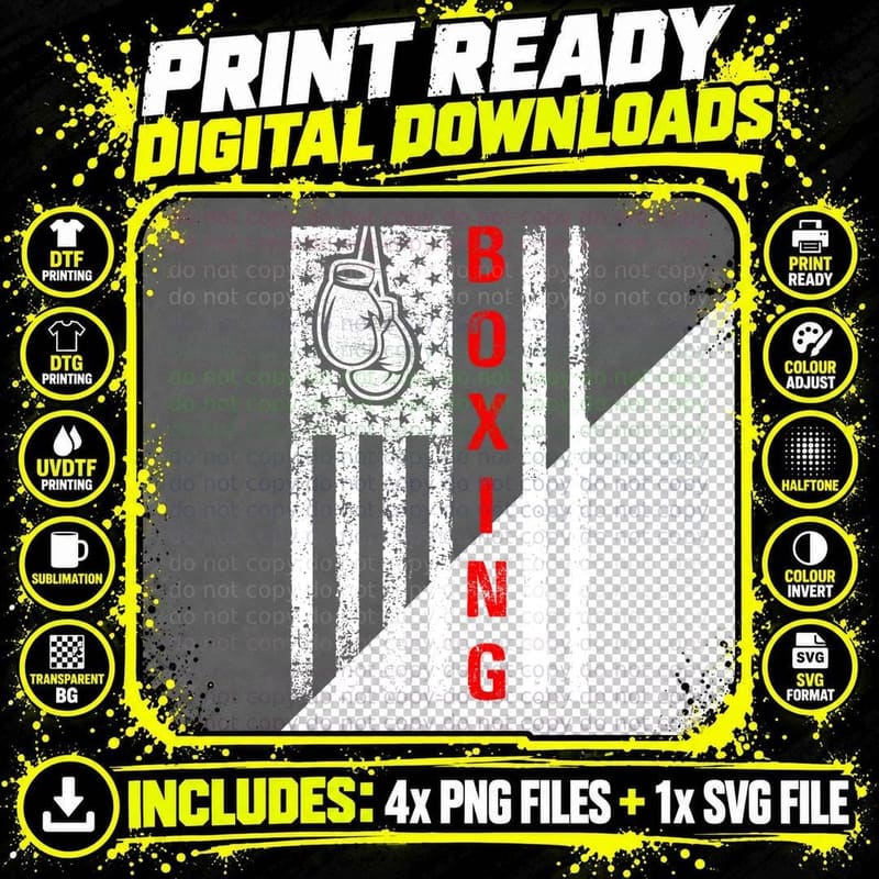 Boxing T-Shirt, Boxing Gloves Hanging on Flag Graphic Tee Png SVG Digital Bundle