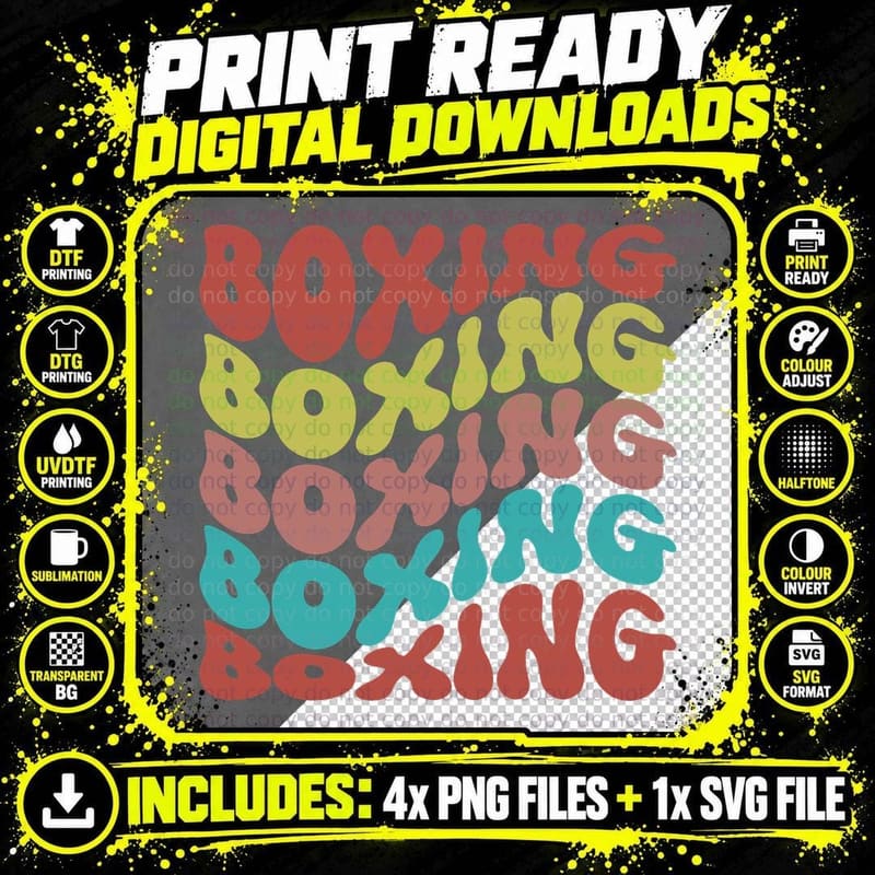 Boxing T-Shirt, Colorful Boxing Pattern Graphic Tee Png SVG Digital Bundle