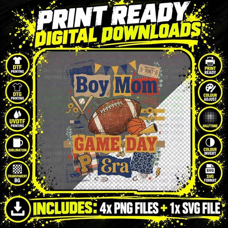 Boy Mom Game Day Era Football T-Shirt Png SVG Digital Bundle