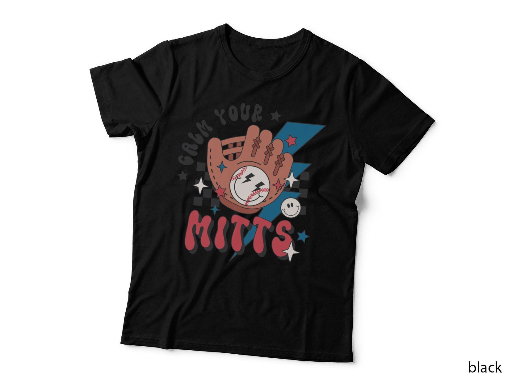 Calm Your Mitts Baseball T-Shirt, Baseball Glove with Stars and Graphic Tee