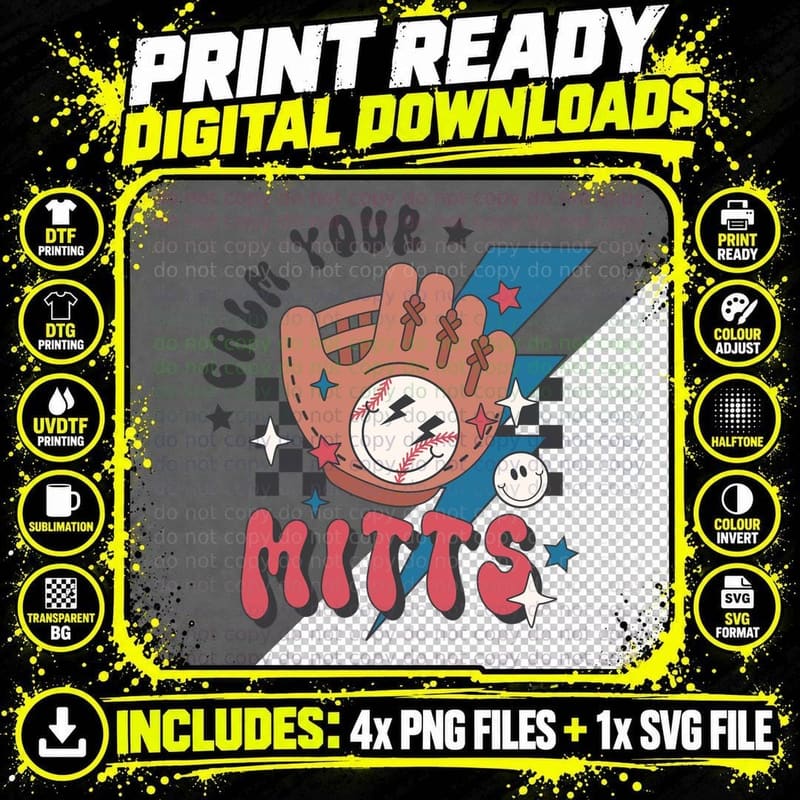 Calm Your Mitts Baseball T-Shirt, Baseball Glove with Png SVG Digital Bundle