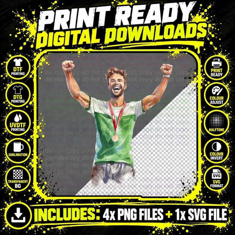Celebration with Medal Football T-Shirt Png SVG Digital Bundle