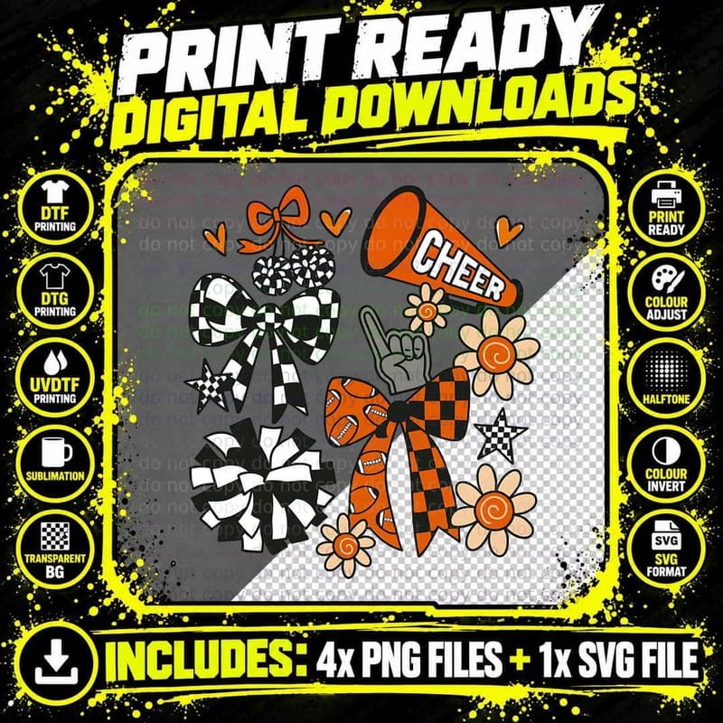 Cheer Football T-Shirt, Cheerleading-Themed Wreath with Png SVG Digital Bundle