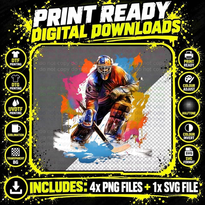 Colorful Hockey Goalie Action Hockey T-Shirt Png SVG Digital Bundle
