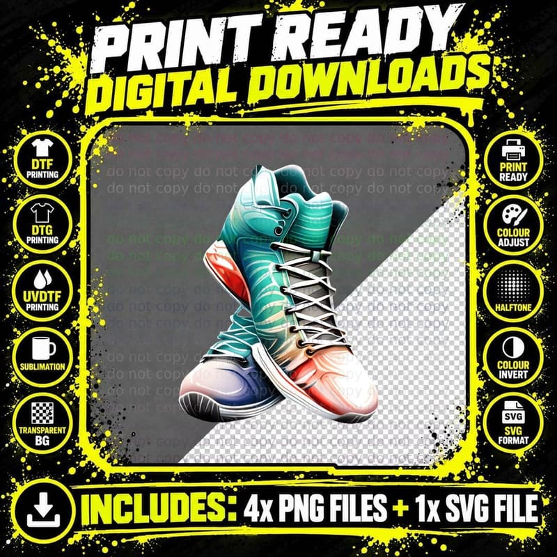 Colorful Sneakers on Gray Background Basketball T-Shirt Png SVG Digital Bundle