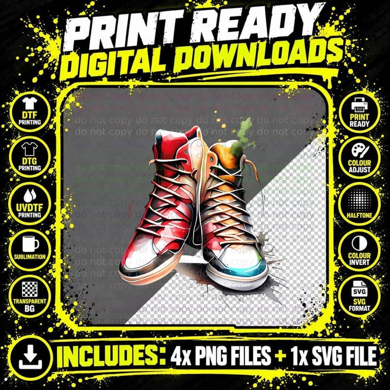 Colorful Sneakers with Splashes Basketball T-Shirt Png SVG Digital Bundle