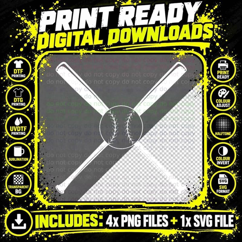 Crossed Bats with Baseball T-Shirt, Baseball Graphic Tee Png SVG Digital Bundle