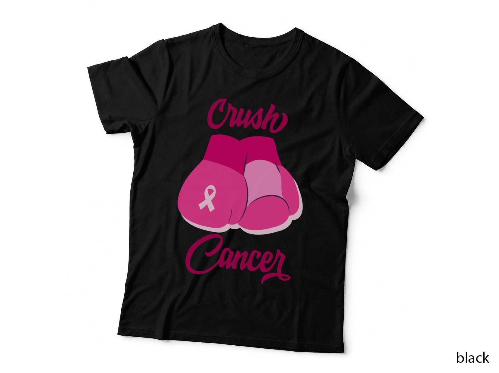 Crush Cancer Breast Cancer T-Shirt, Pink Boxing Gloves with Ribbon Graphic Tee