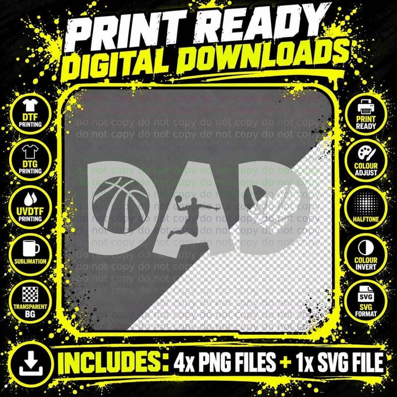 Dad Basketball T-Shirt, Basketball-Themed Silhouette Art Png SVG Digital Bundle