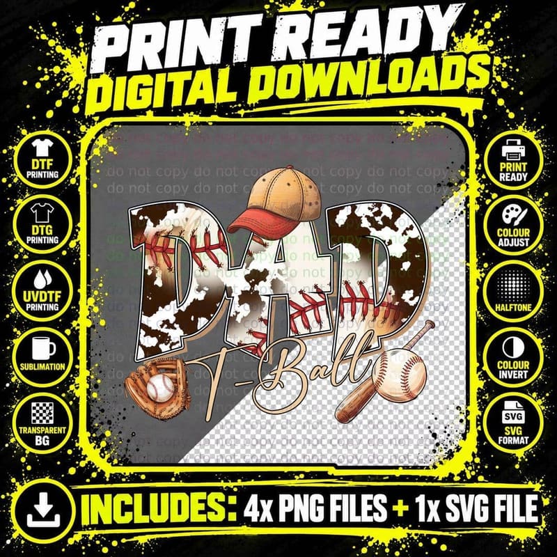 Dad T-Ball Softball T-Shirt, Baseball-Themed Graphic Png SVG Digital Bundle