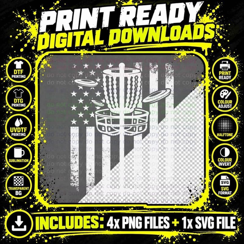 Disc Golf Basket Stars Stripes Disc Golf T-Shirt Png SVG Digital Bundle