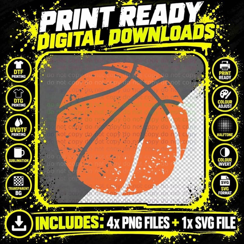 Distressed Orange Basketball T-Shirt Png SVG Digital Bundle