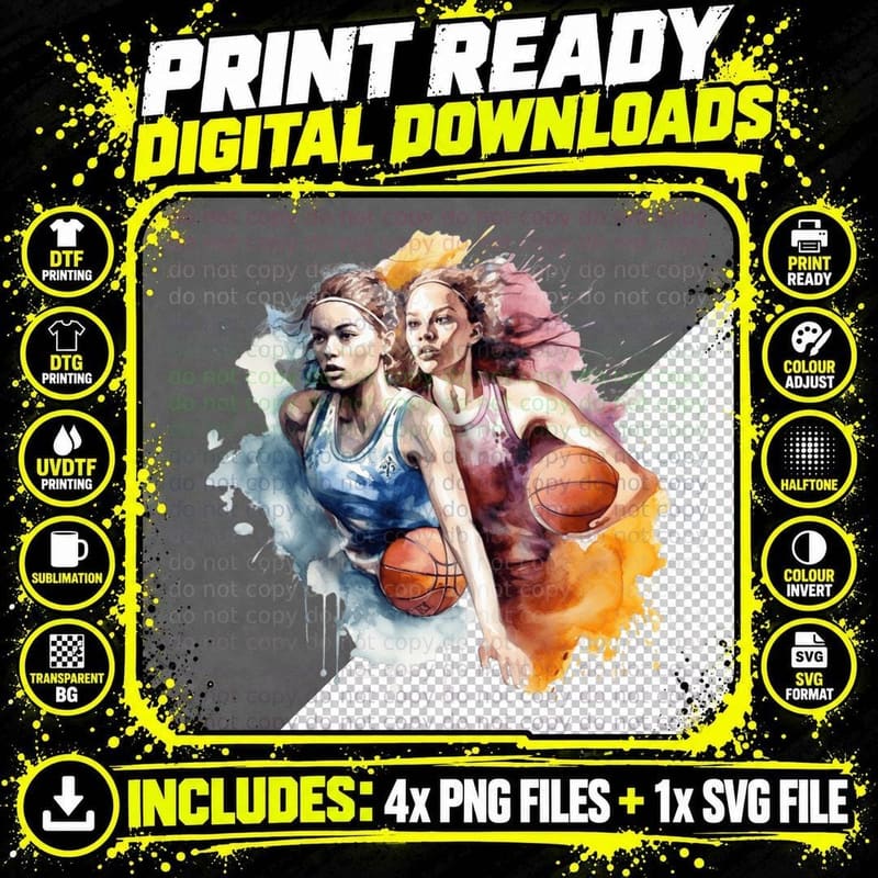 Dynamic Basketball Players in Motion Basketball T-Shirt Png SVG Digital Bundle