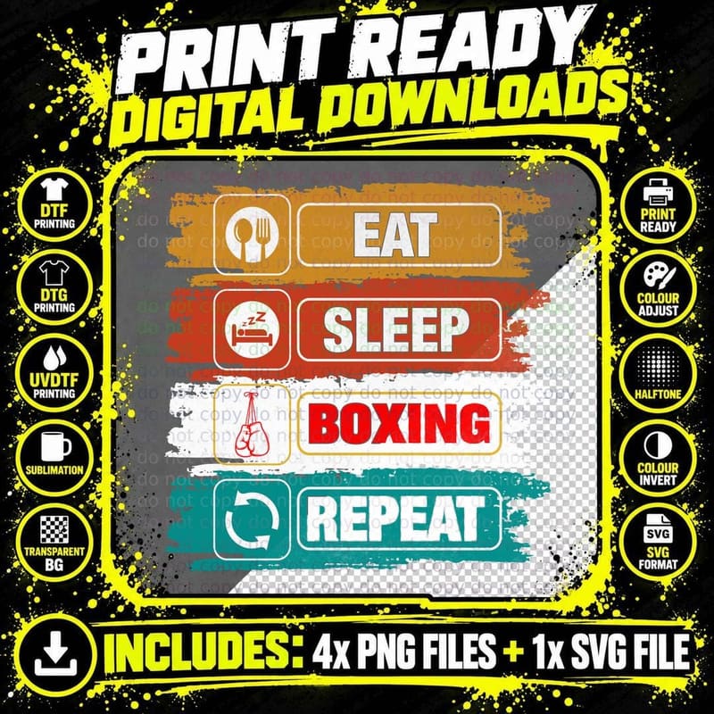 Eat Sleep Boxing Repeat Boxing T-Shirt Png SVG Digital Bundle