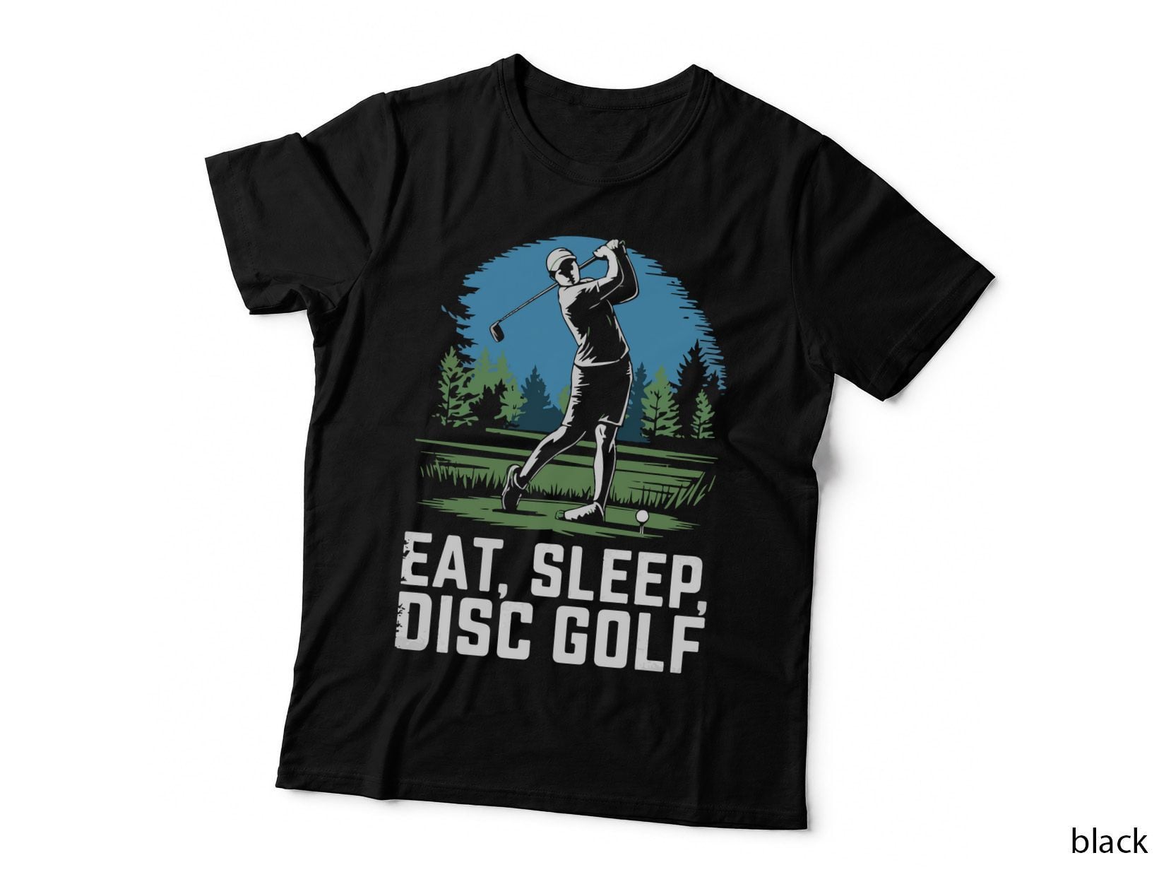 Eat Sleep Disc Golf Disc Golf T-Shirt, Disc Golfer Swinging Graphic Tee