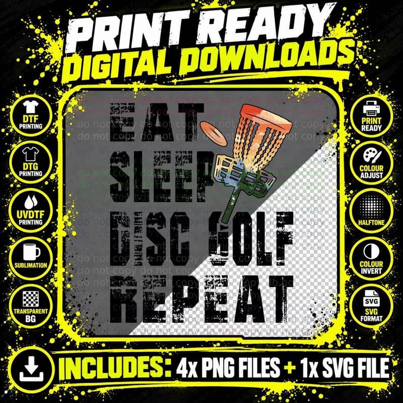 Eat Sleep Disc Golf Repeat Disc Golf T-Shirt Png SVG Digital Bundle