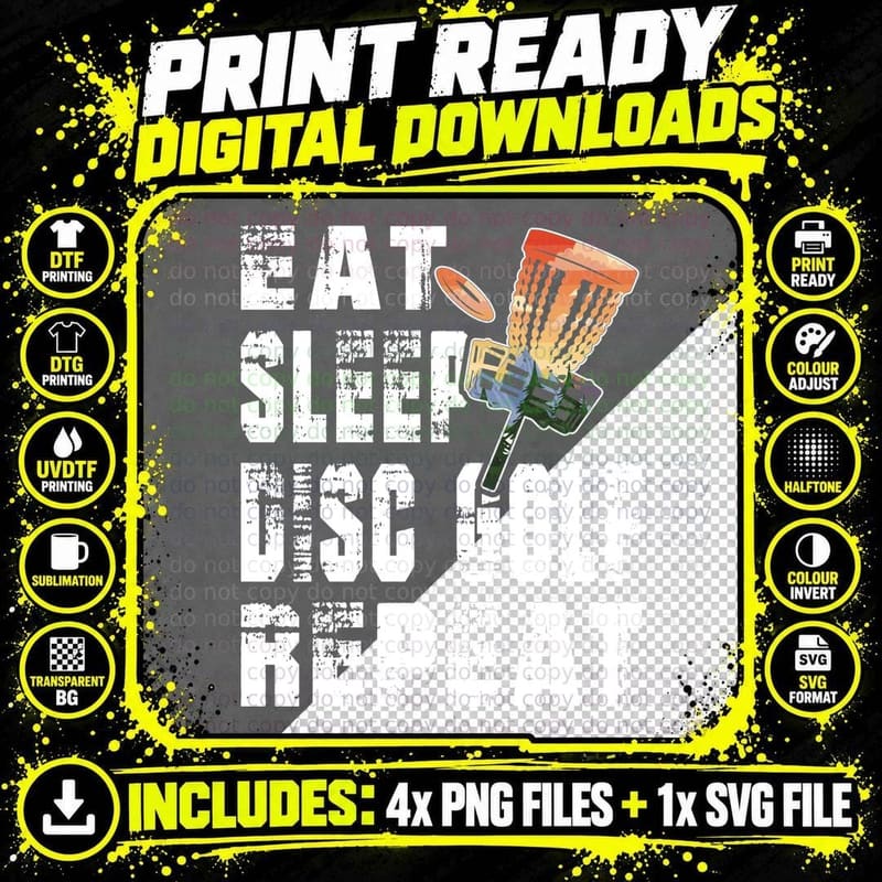 Eat Sleep Disc Golf Repeat Disc Golf T-Shirt Png SVG Digital Bundle