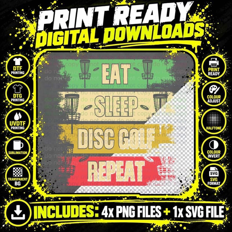 Eat Sleep Disc Golf Repeat Disc Golf T-Shirt Png SVG Digital Bundle