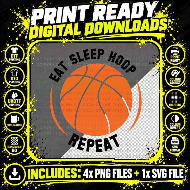 Eat Sleep Hoop Repeat Basketball T-Shirt Png SVG Digital Bundle