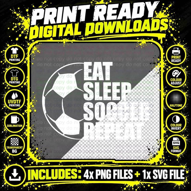 Eat Sleep Soccer Repeat Soccer T-Shirt Png SVG Digital Bundle
